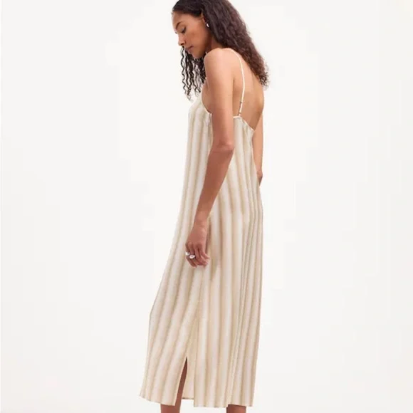 Madewell Midi Slip Dress in Stripe Silk Color Faded Khaki Size 12 *mark - Picture 3 of 13